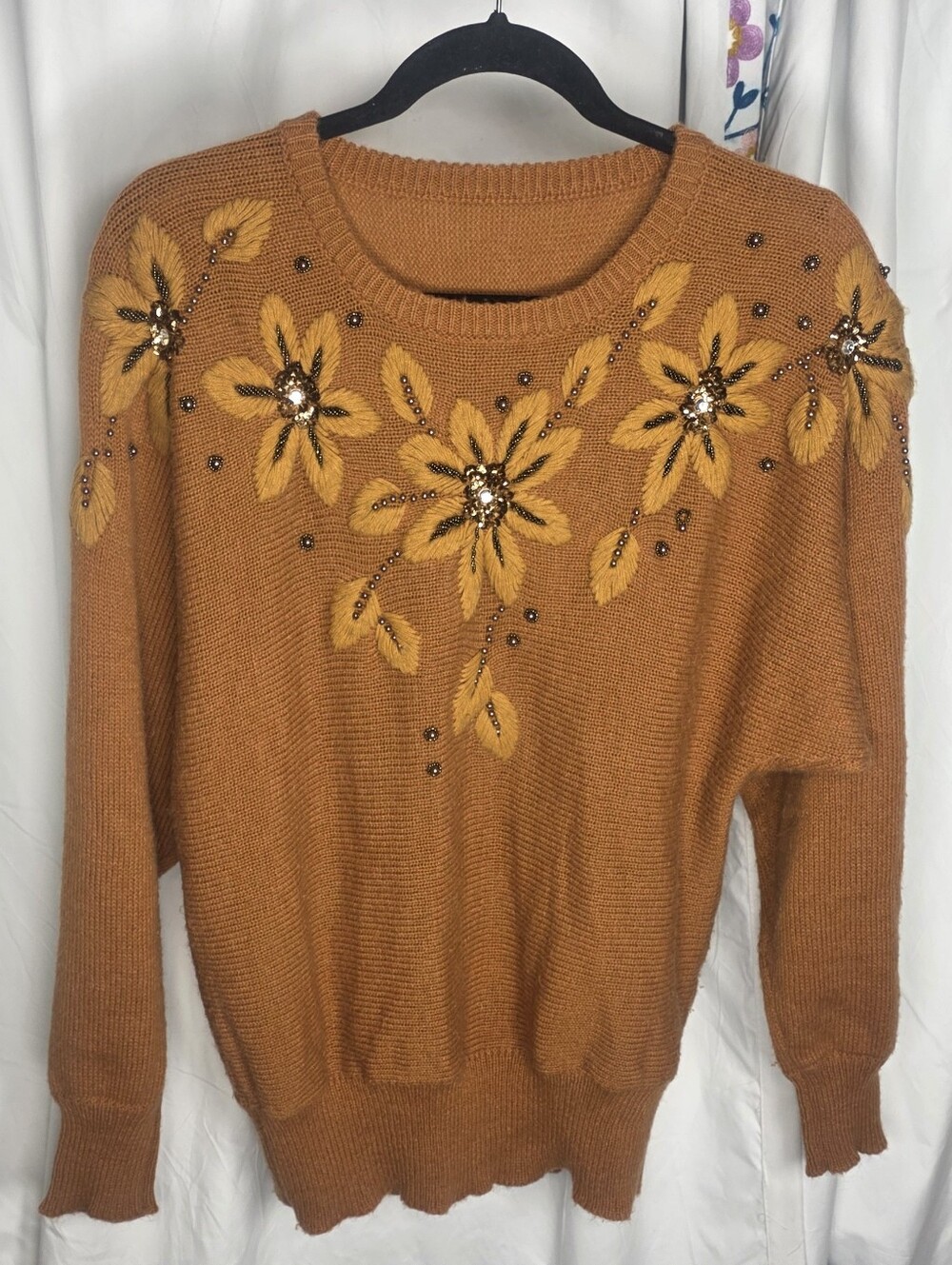 Vintage 1980s Crewneck Sweater - M Embroidered / Sequins, Beadwork